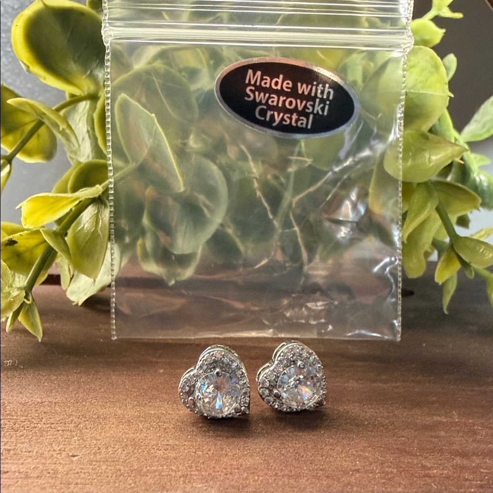 Swarovski Heart-Shaped Crystal Stud Earrings - Clear, Silver